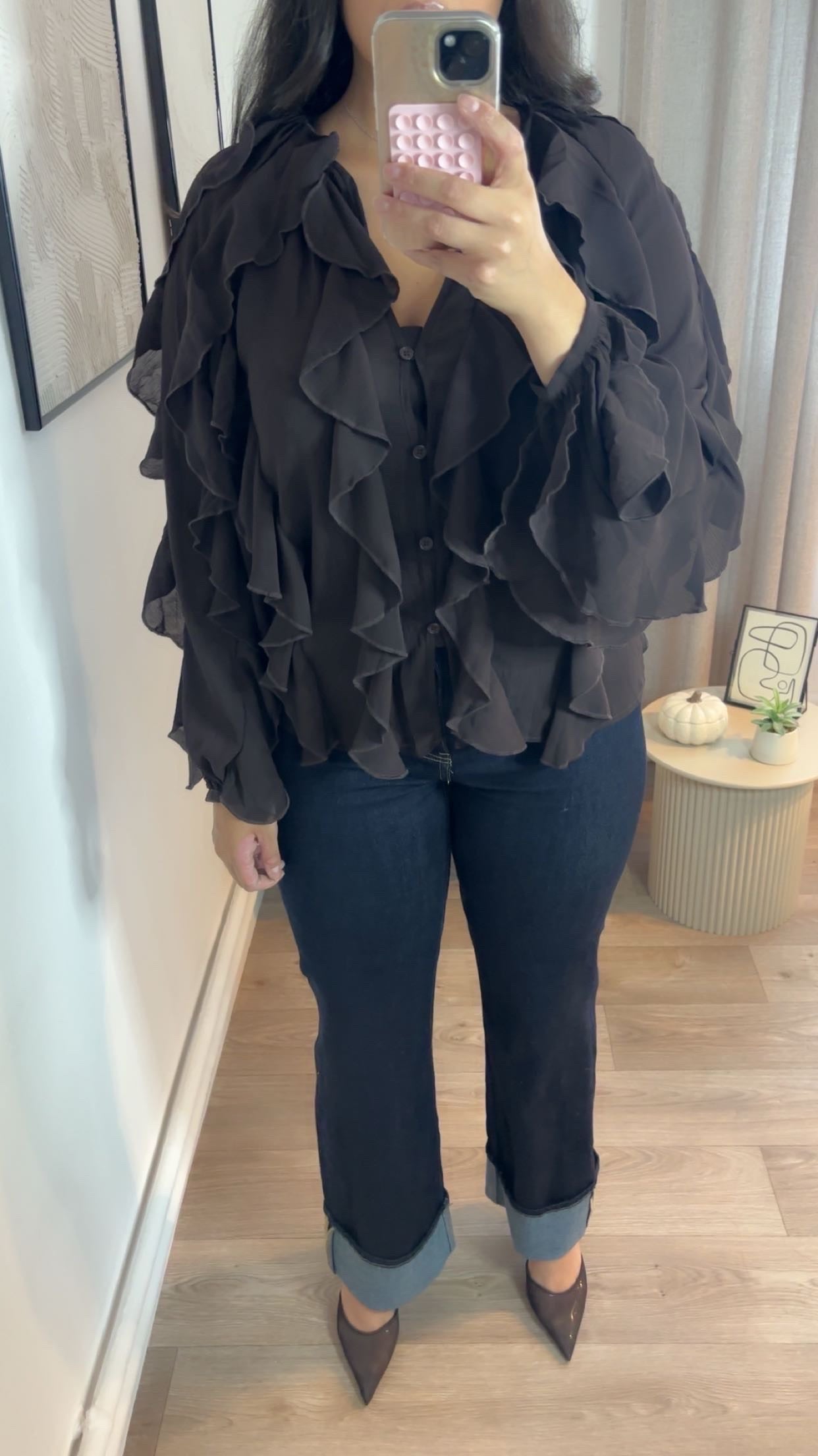 Blouse à volants marron