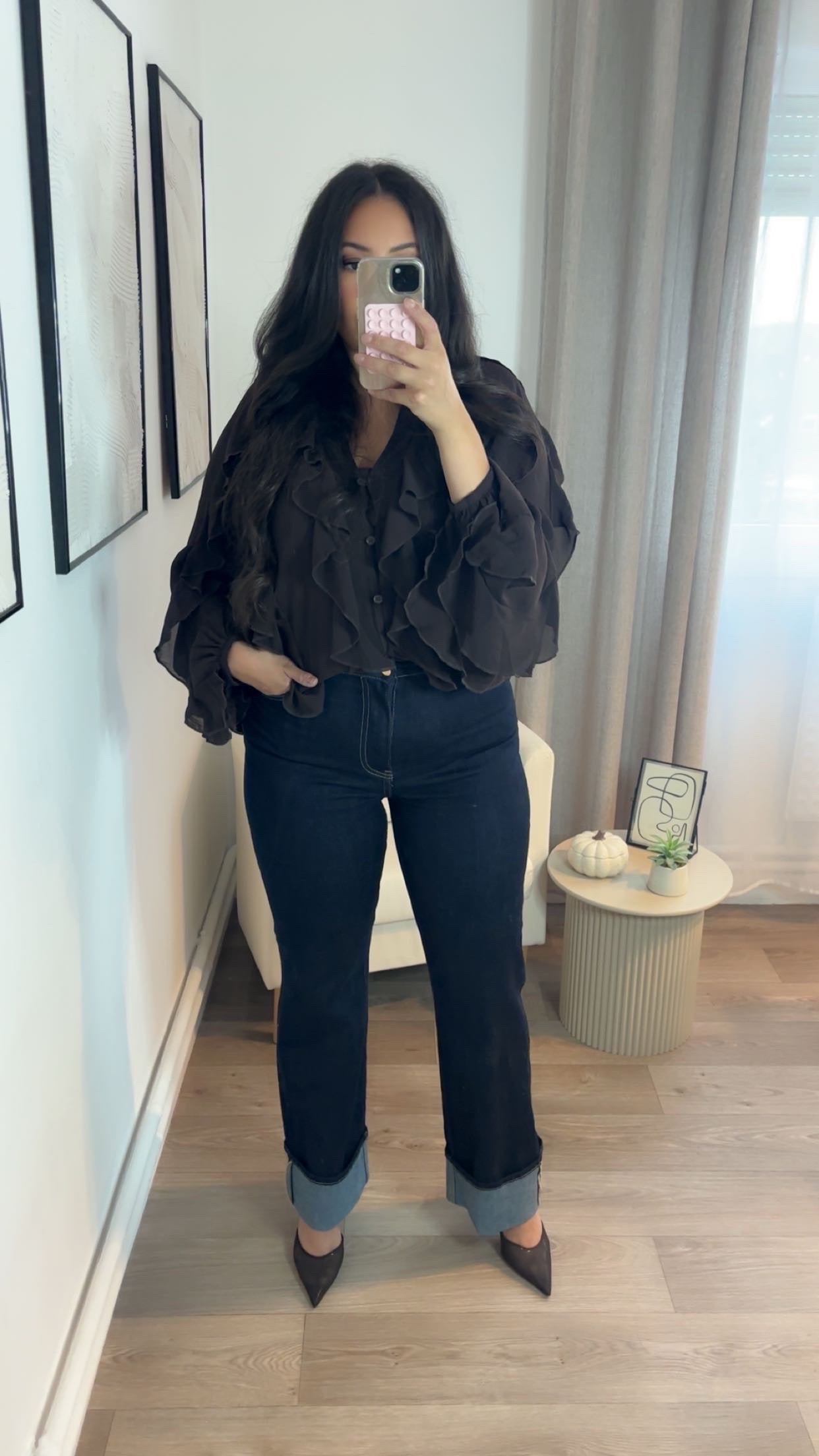 Blouse à volants marron