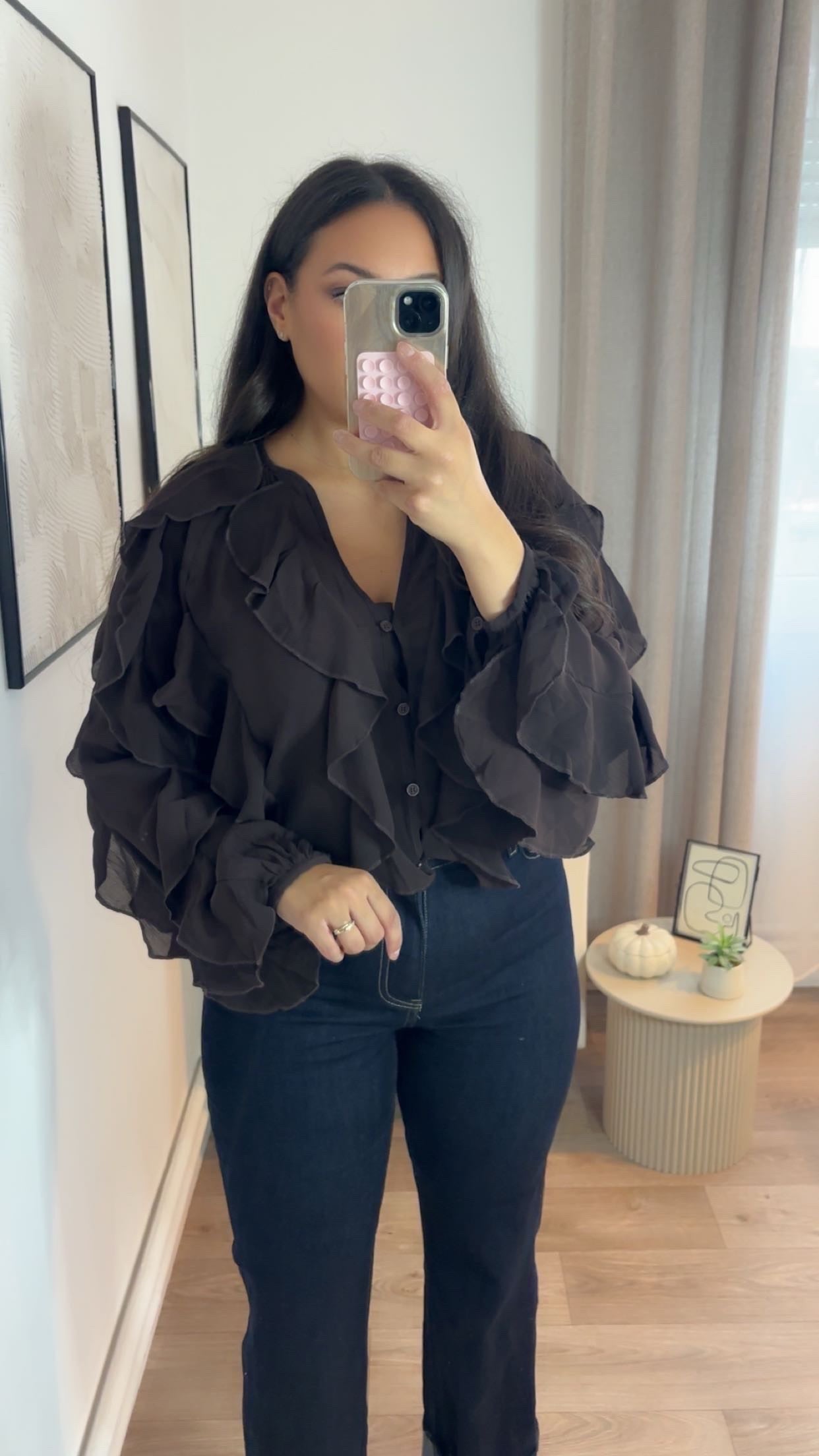 Blouse à volants marron