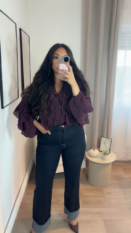 Blouse à volant prune